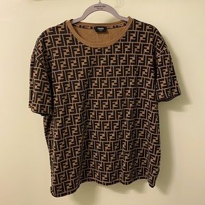 Fendi FF Print Brown Cotton T-Shirt